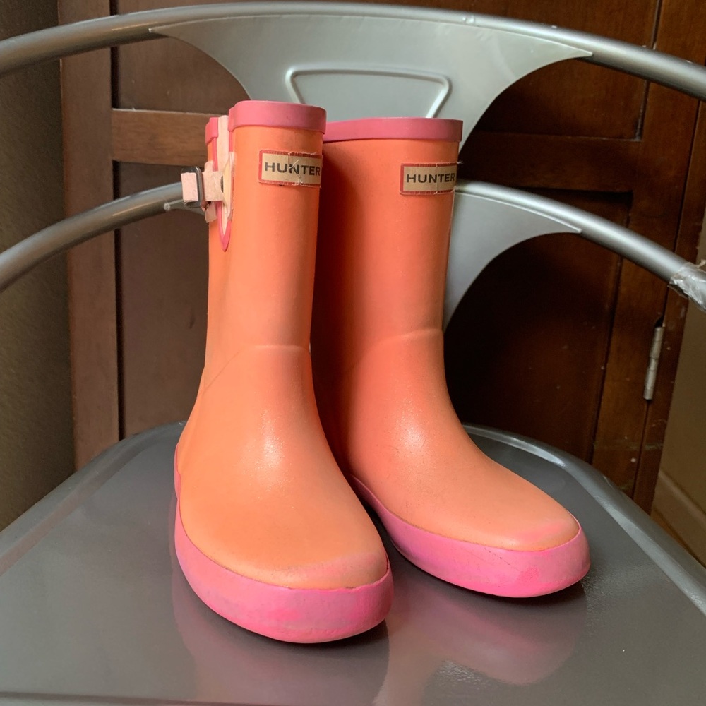 Girls size 11 Hunter boots glitter coral and pink